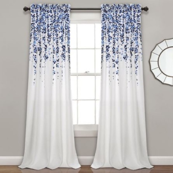 Lush Decor Weeping Flowers Curtains Darkening Panel Set (Pair), 95" X 52", Blue - Picture 1 of 5